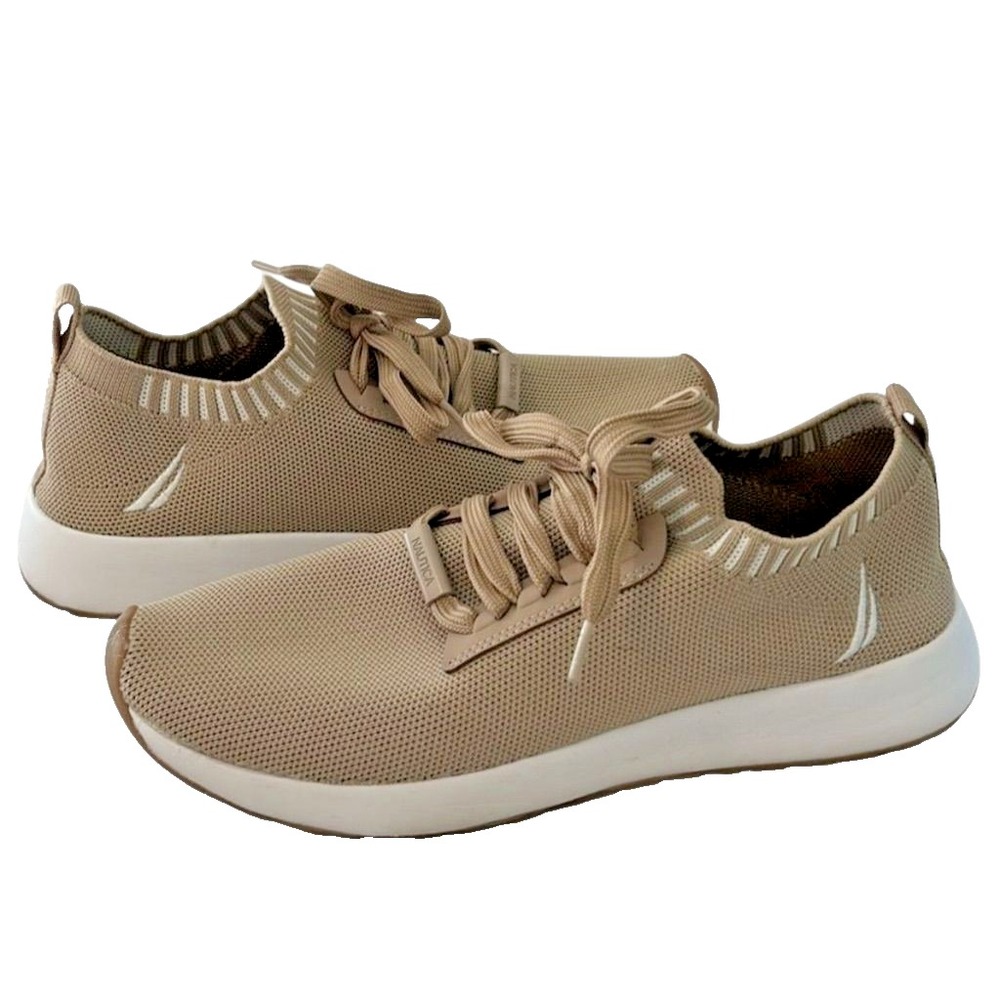 Nautica Womens Tan Beige Knit Lace Up Sneakers Athletic Walking Shoes Size 8.5